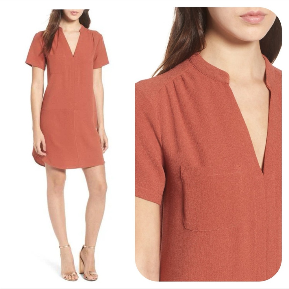Lush Rust V-Neck Short Sleeve dress Small